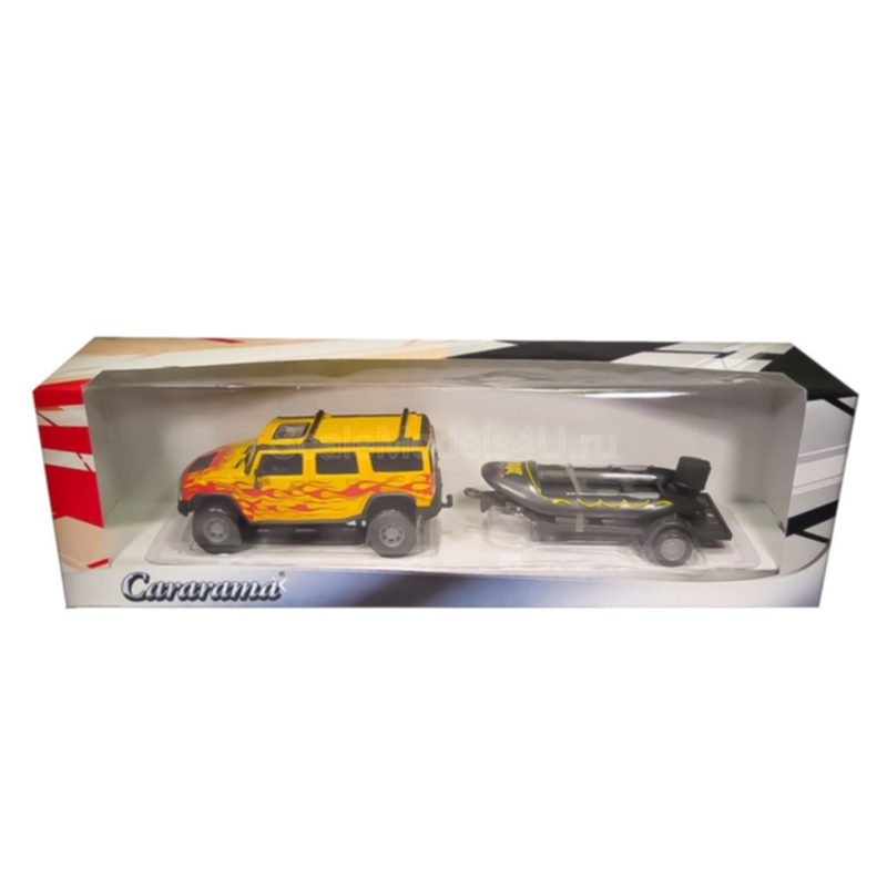 Cararama 110ND Hummer H2 with Inflatable Boat & Trailer